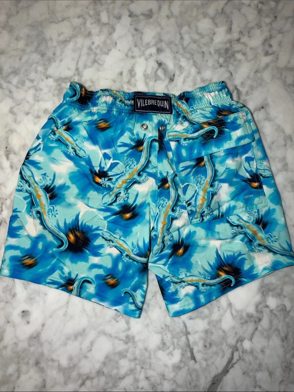 Vilebrequin Blue Tropical Lizard Print Swim Trunks 8Y